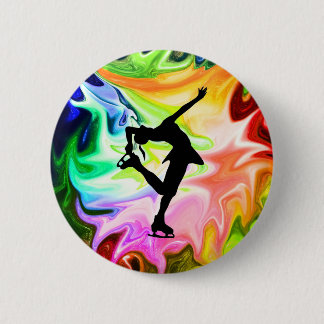 BADGE ROND 5 CM ARC-EN-CIEL ET PATINEUR LIQUIDES