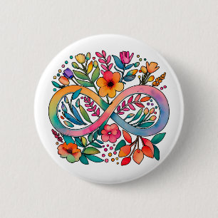 Badge Rond 5 Cm Arc-en-ciel Infinité Aquarelle Fleurs Autisme