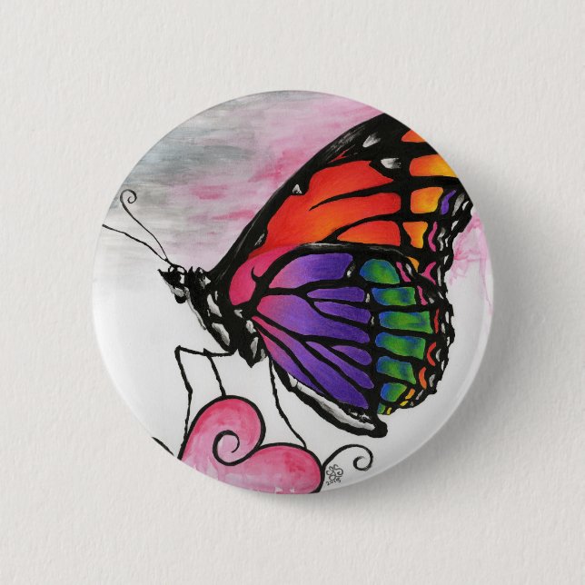 Badge Rond 5 Cm Arc en ciel Monarque papillon Imaginaire original  (Devant)