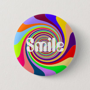 Badge Rond 5 Cm Arc en ciel "Sourire" psychédélique pop bonbon tou