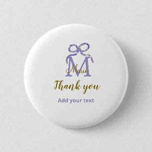Badge Rond 5 Cm Arc en ruban pailleté violet ajout nom lettre mono