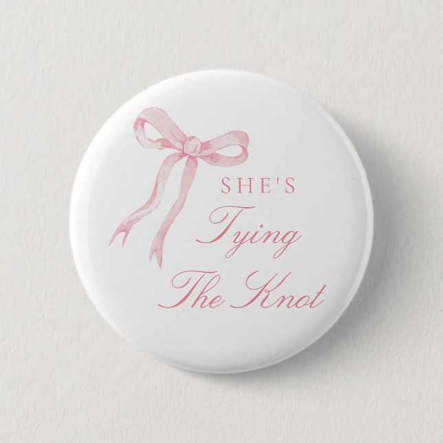 Badge Rond 5 Cm Arc en ruban rose Elle se marie Shower de mariage (Devant)