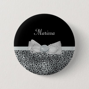 Badge Rond 5 Cm Arc froncé d'impression argenté élégant de guépard