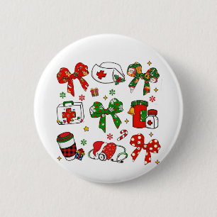 Badge Rond 5 Cm Arc Nurses Noël Merry Xmas Ruban à l'arc