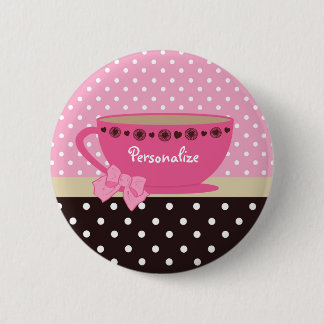 Badge Rond 5 Cm Arc rose et Brown de tasse de thé Girly nom de