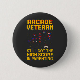 Badge Rond 5 Cm Arcade Papa Pixel Art - Retro Gamer