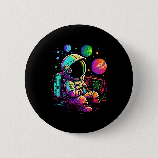 Badge Rond 5 Cm Arcade Planètes Astronaute du jeu Universe (Devant)