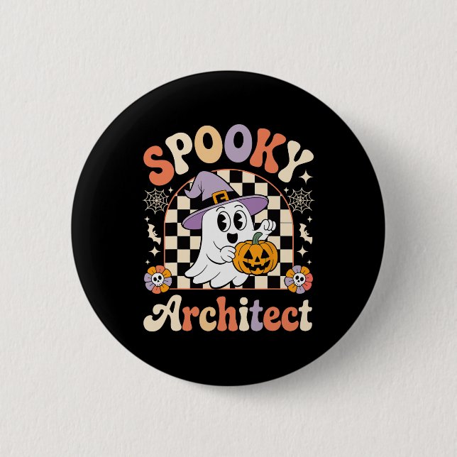 Badge Rond 5 Cm Architecte Éffrayant Rétro Halloween Pum Architect (Devant)