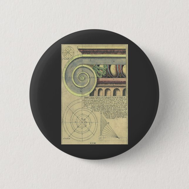 Badge Rond 5 Cm Architecture Ancienne ; Volute Ionique par Vignola (Devant)