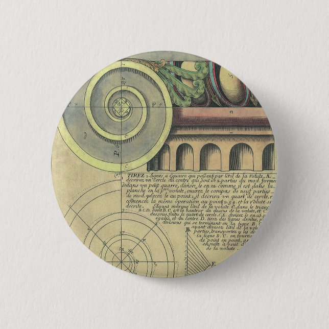 Badge Rond 5 Cm Architecture Ancienne ; Volute Ionique par Vignole (Devant)
