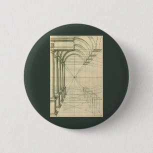 Badge Rond 5 Cm Architecture Vintage, Arches Colonnes Perspective