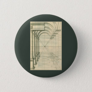 Badge Rond 5 Cm Architecture vintage, Perspective Colonnes Arches