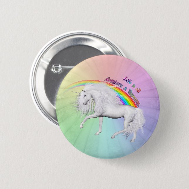 Badge Rond 5 Cm Arcs-en-ciel et Licornes (Devant & derrière)