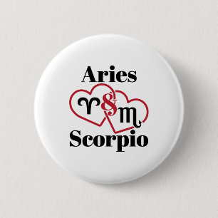 Badge Rond 5 Cm Aries et Scorpio Couple Zodiac Astrologie Coeurs