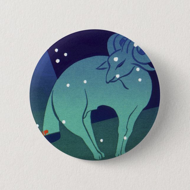 Badge Rond 5 Cm Aries Ram Constellation, Astrologie Zodiaque Vinta (Devant)