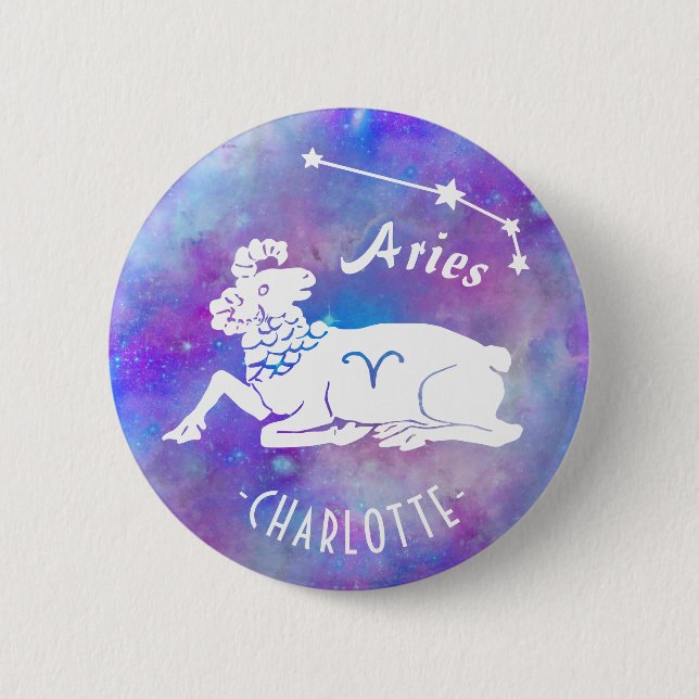 Badge Rond 5 Cm Aries Ram Constellation Stars Custom Birthday (Devant)
