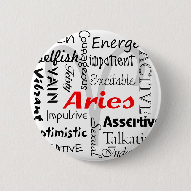 Badge Rond 5 Cm Aries Zodiac Astrologie Horoscope Traits Collage (Devant)