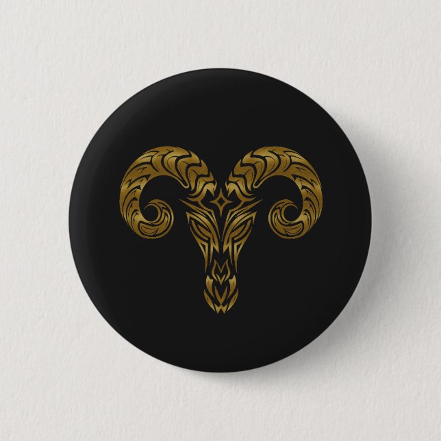 Badge Rond 5 Cm Aries Zodiac - Or tribal (Devant)