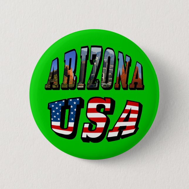 Badge Rond 5 Cm Arizona Picture et USA Flag Text (Devant)