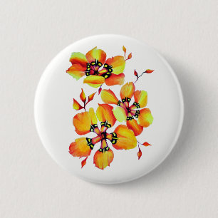 Badge Rond 5 Cm Arlequin Sparaxis Tricolor Aquarelle Fleurs