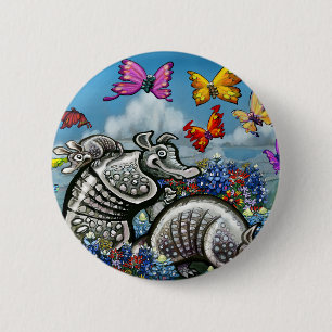 Badge Rond 5 Cm Armadillos Bluebonnets Papillons Fleurs sauvages