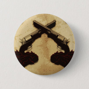 Badge Rond 5 Cm Armes à feu et roses