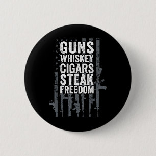 Badge Rond 5 Cm Armes Whiskey Cigars Steak Freedom - Drôle Boisson