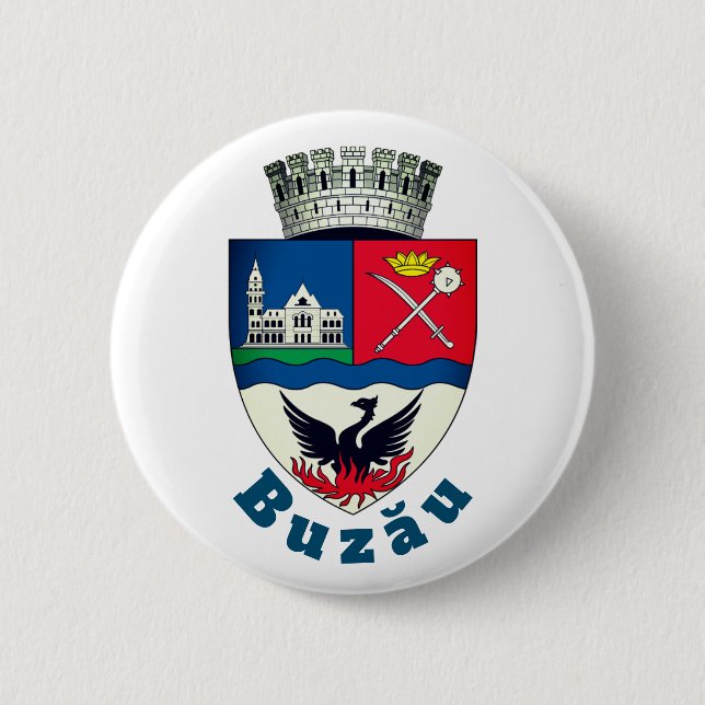 Badge Rond 5 Cm Armoiries de Buzău, Roumanie (Devant)