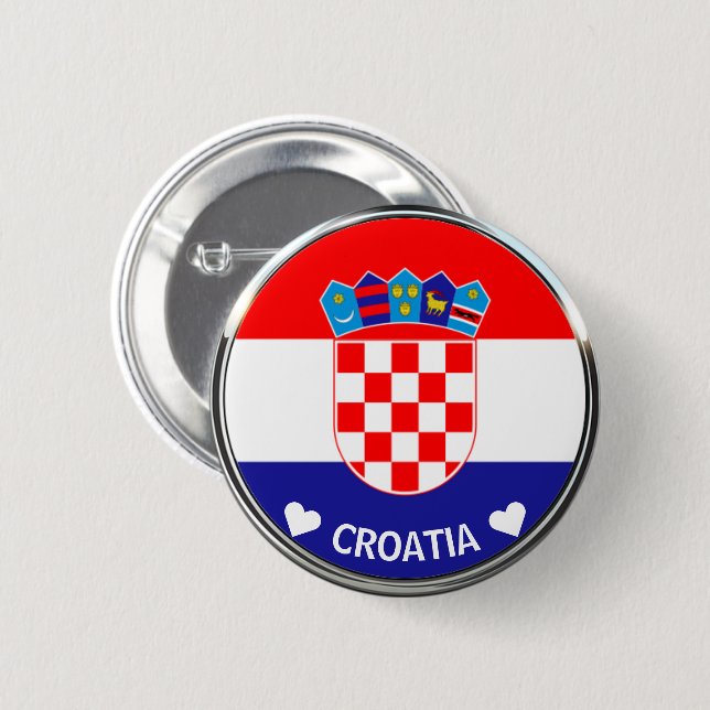 Badge Rond 5 Cm Armoiries de Croatie | Hrvatski grb avec texte (Devant & derrière)