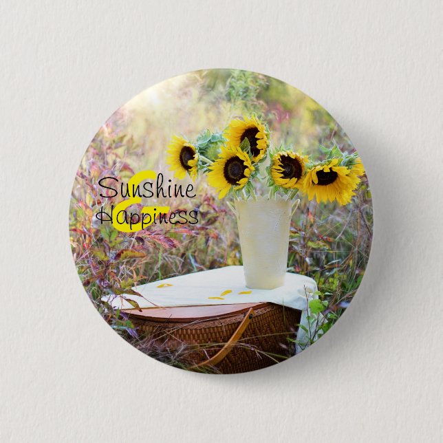 Badge Rond 5 Cm Arrangement de tournesol Soleil et bonheur (Devant)