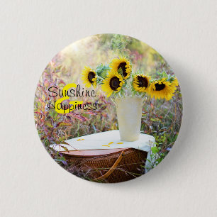 Badge Rond 5 Cm Arrangement de tournesol Soleil et bonheur