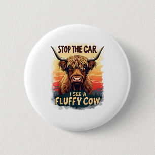 Badge Rond 5 Cm Arrêtez La Voiture Je Vois Fluffy Cow Retro Highla
