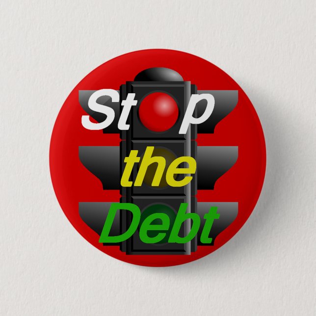 Badge Rond 5 Cm ARRÊTEZ le bouton de dette (Devant)