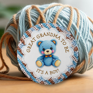 Badge Rond 5 Cm Arrière-grand-mère Baby shower ours en crochet
