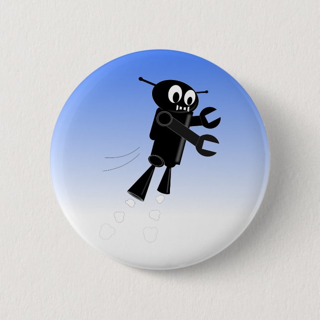 Badge Rond 5 Cm Arrière - plan Black Flying Robot Blue Sky (Devant)