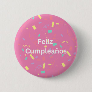 Badge Rond 5 Cm Arrière - plan de Confetti rose Feliz Cumpleaños