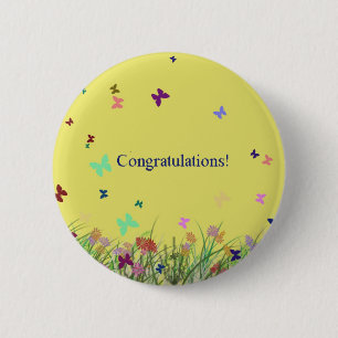 Badge Rond 5 Cm Arrière - plan jaune de papillon de félicitation
