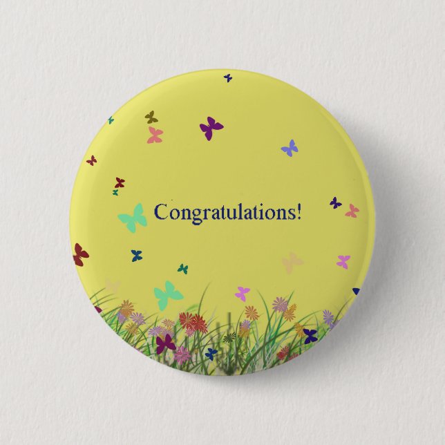 Badge Rond 5 Cm Arrière - plan jaune de papillon de félicitations (Devant)