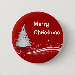 Badge Rond 5 Cm Arrière - plan rouge et arbre de Noël blanc