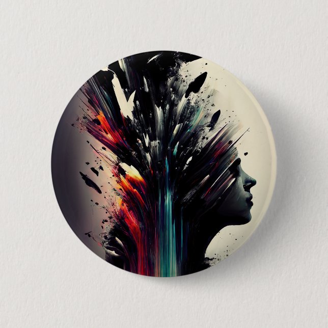 Badge Rond 5 Cm Art abstrait boho avec visage de fille (Devant)
