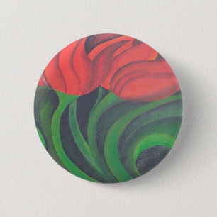 Badge Rond 5 Cm Art Abstrait des Tulipes rouges