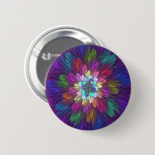 Badge Rond 5 Cm Art abstrait fractal de fleurs psychédéliques colo