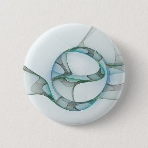 Badge Rond 5 Cm Art Abstrait moderne Fractal Bleu Turquoise Gris