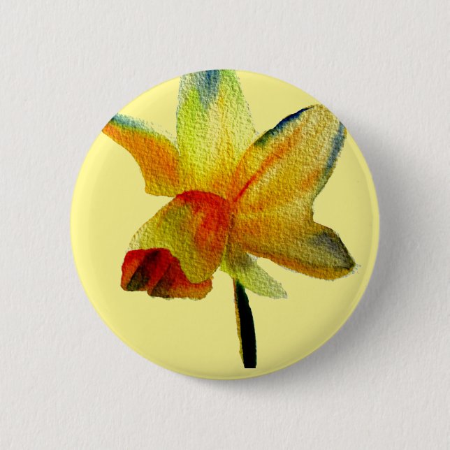 Badge Rond 5 Cm Art aquarelle Jonquille jaune Fleur de printemps (Devant)