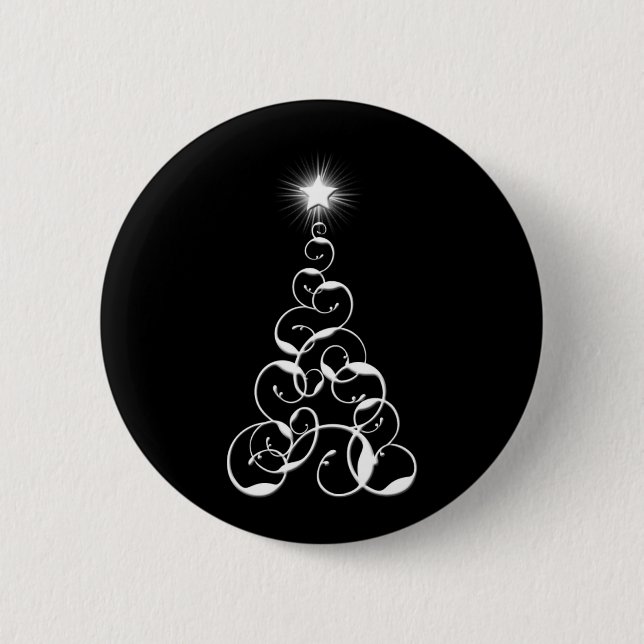 Badge Rond 5 Cm Art blanc et noir d'arbre de Noël (Devant)