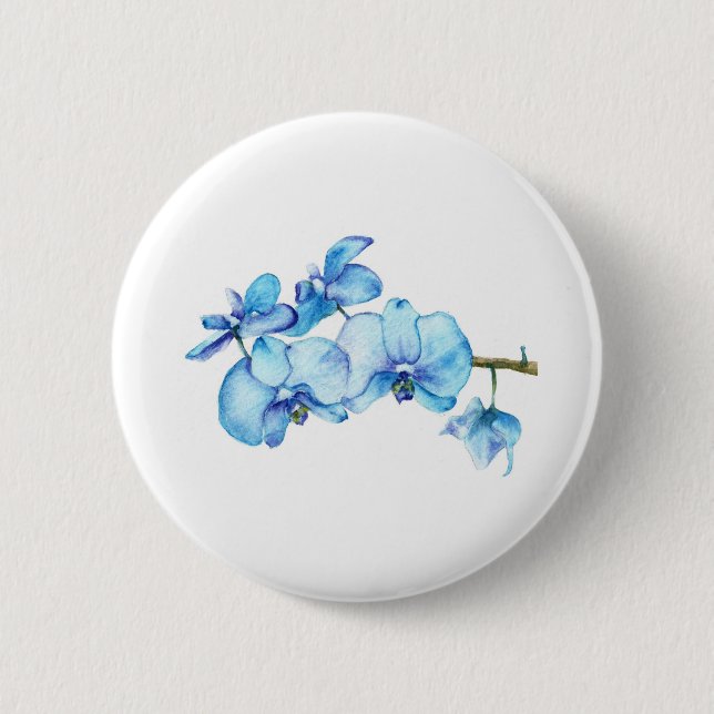 Badge Rond 5 Cm Art botanique de l'orchidée bleue (Devant)