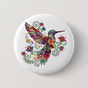 Badge Rond 5 Cm Art d'aquarelle de colibri floral coloré