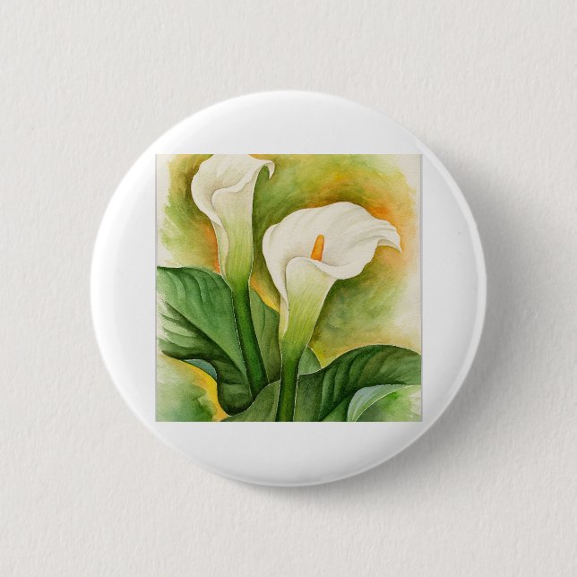 Badge Rond 5 Cm Art d'aquarelle de deux lis de Cala - multi (Devant)