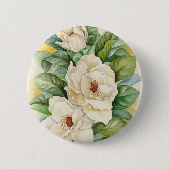 Badge Rond 5 Cm Art d'aquarelle de fleur de magnolia - multi (Devant)