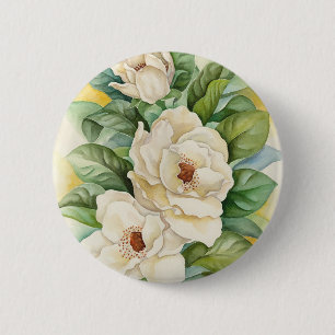 Badge Rond 5 Cm Art d'aquarelle de fleur de magnolia - multi